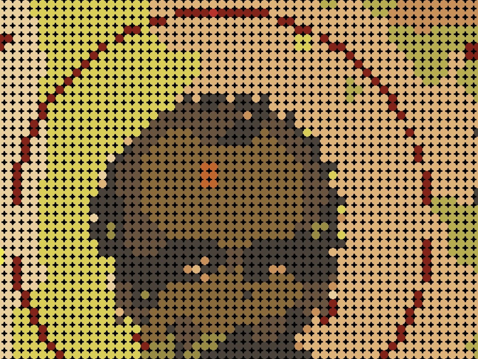 Detail of a dotikon mosaic: the saint’s halo and head as rows of coloured dots